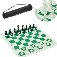 Load image into Gallery viewer, Traveling Portable Chess Traditional Chessboard Set for Tournament Club with Green Roll-up Board + Plastic Bag Chess Game