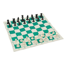 Load image into Gallery viewer, Traveling Portable Chess Traditional Chessboard Set for Tournament Club with Green Roll-up Board + Plastic Bag Chess Game
