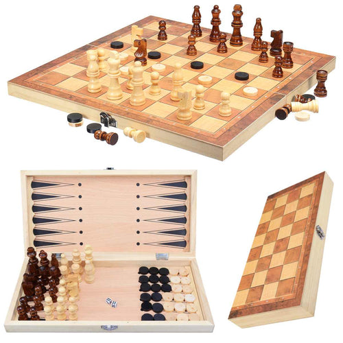 34 x 34cm Folding Chessboard Wooden Chess Board Box Educational Magnetic Chessmen Set Portable Entertainment Desktop Chess Game