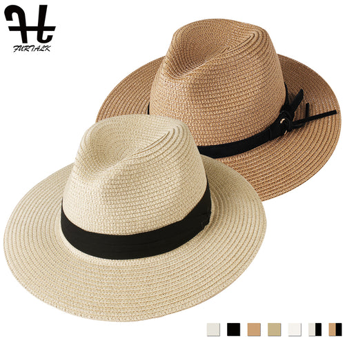 FURTALK Panama Hat Summer Sun Hats for Women Man Beach Straw Hat for Men UV Protection Cap chapeau femme 2019